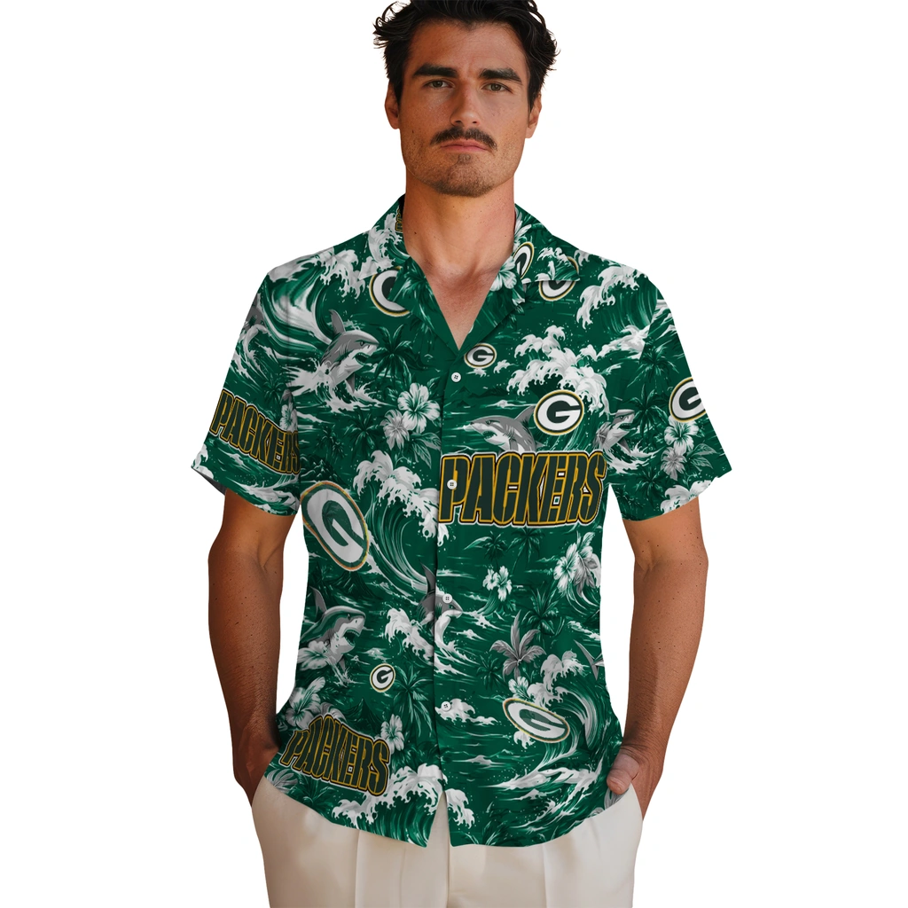 green-bay-packers-hawaiian-shirt-customized-wave-florals-green-fashion-forward