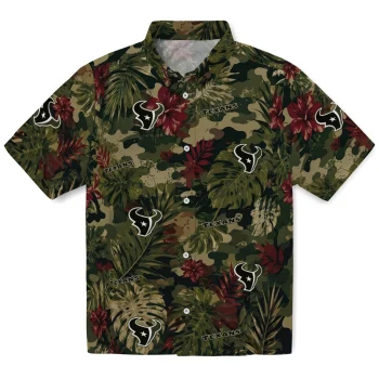 Houston Texans Hawaiian Shirt - Personalized Foliage Camo Dark Olive Green