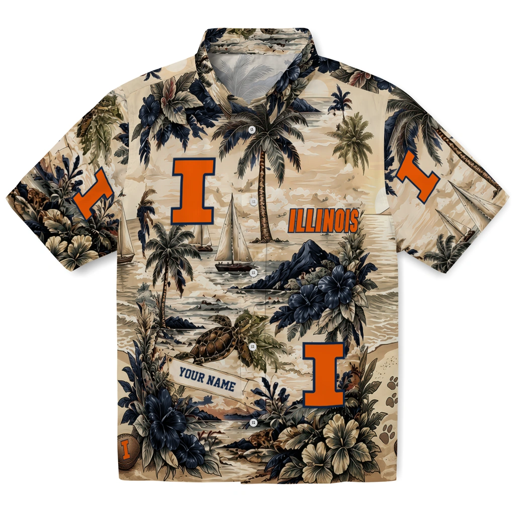 illinois-fighting-illini-hawaiian-shirt-custom-island-voyage-blue-beige-best-selling illinois fighting illini hawaiian shirt custom island voyage blue beige best selling