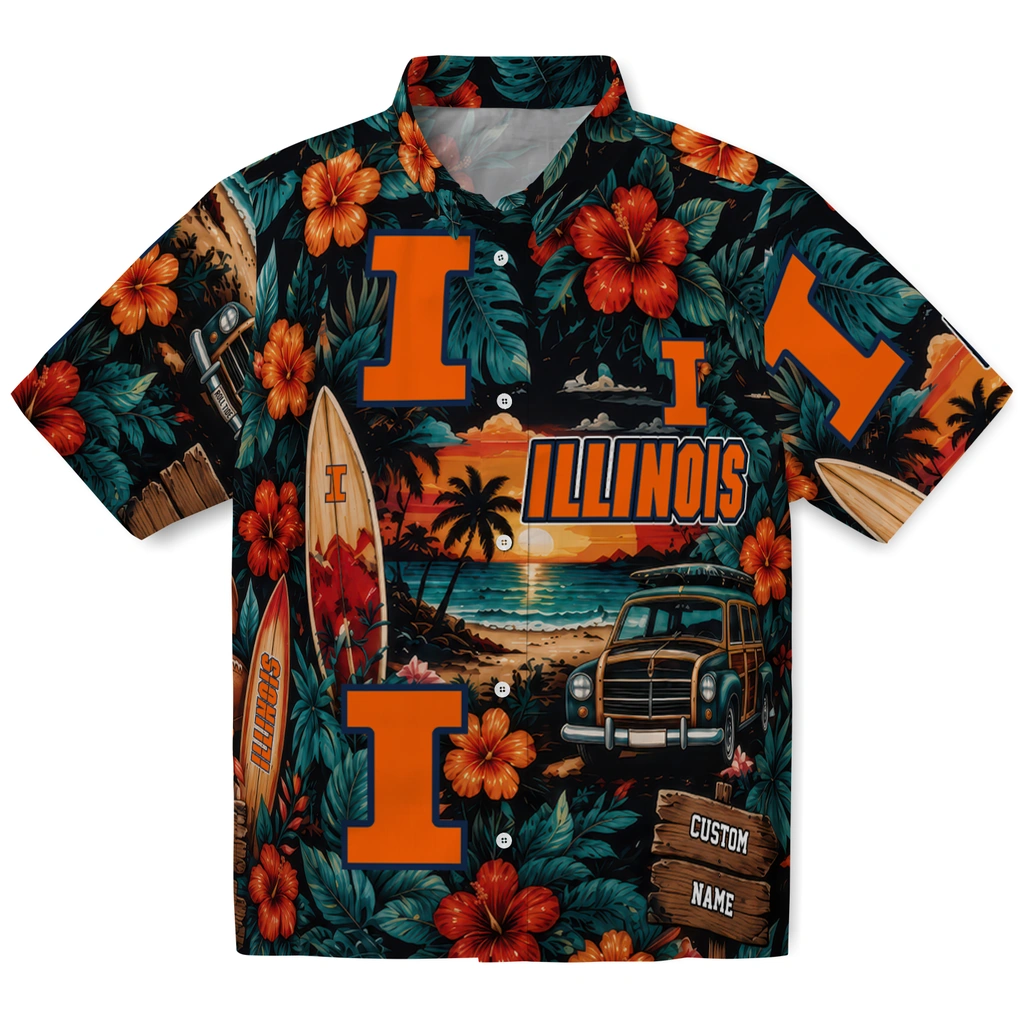 illinois-fighting-illini-hawaiian-shirt-customized-scenic-collage-black-green-best-selling illinois fighting illini hawaiian shirt customized scenic collage black green best selling