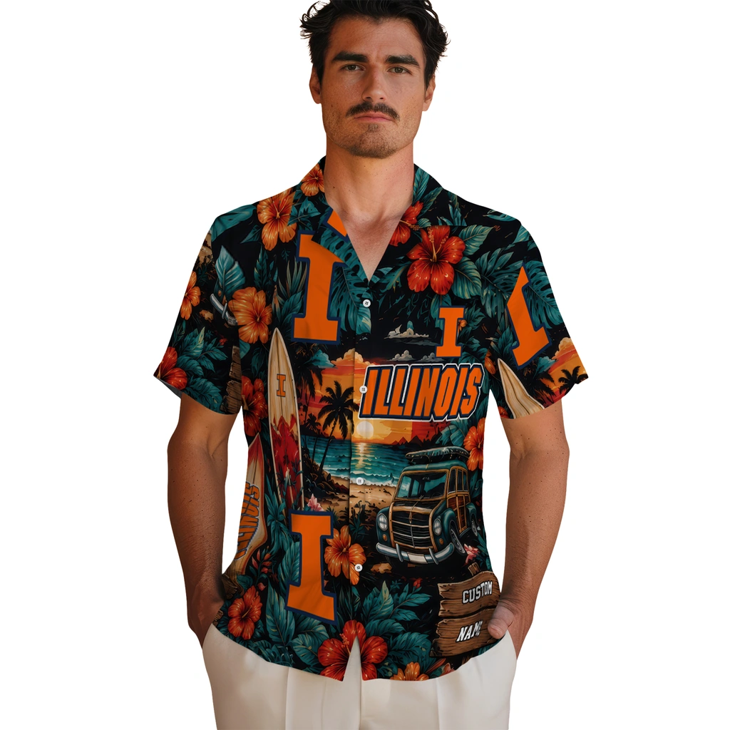 illinois-fighting-illini-hawaiian-shirt-customized-scenic-collage-black-green-fashion-forward