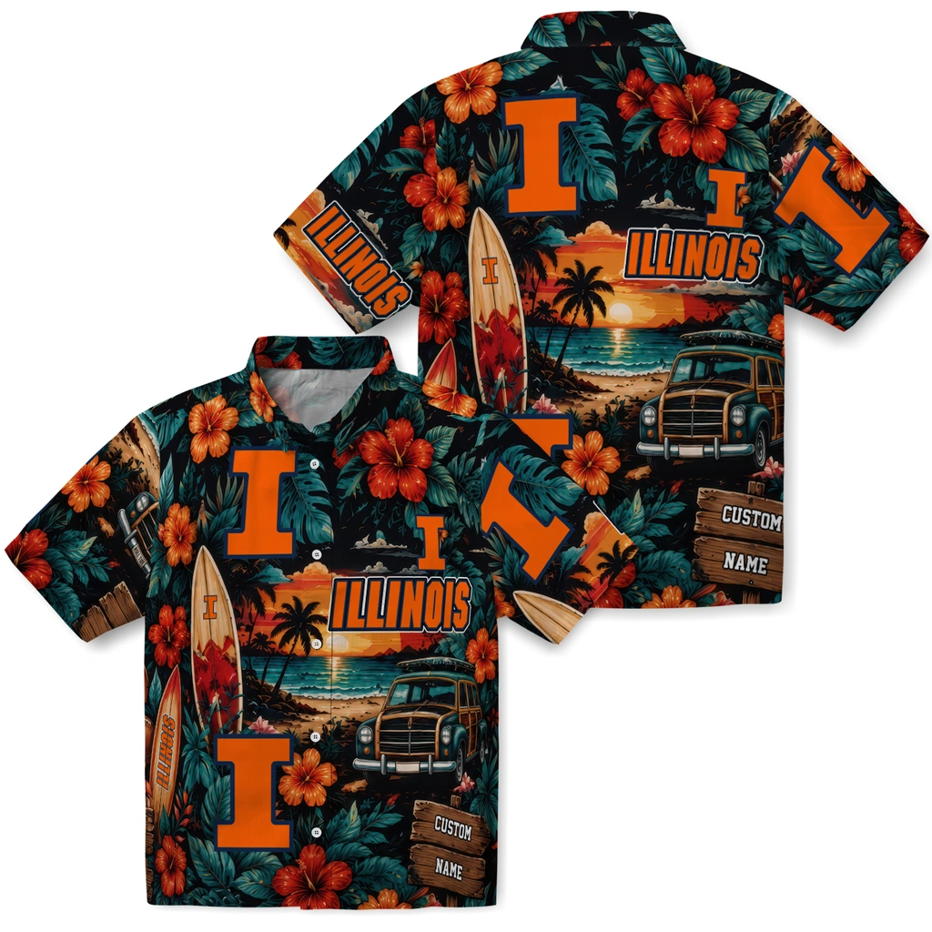 illinois-fighting-illini-hawaiian-shirt-customized-scenic-collage-black-green-high-quality