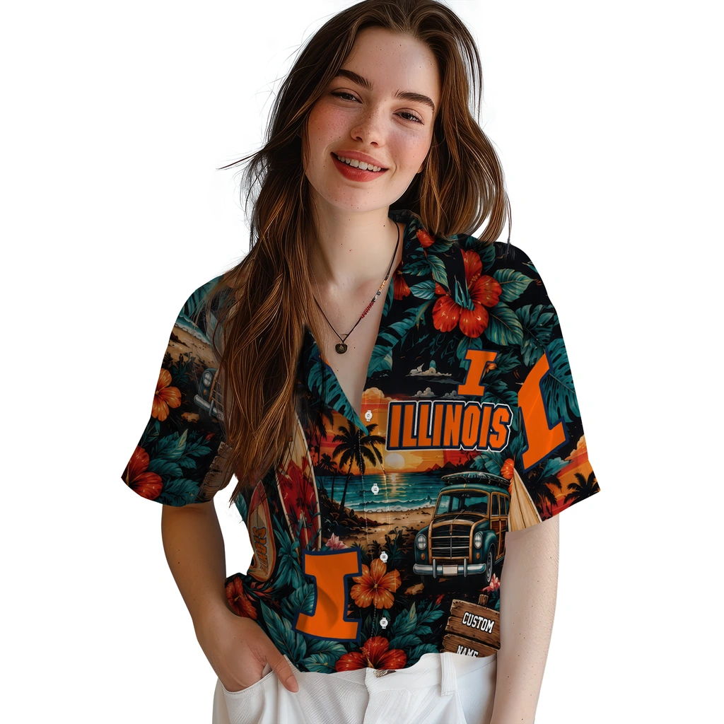 illinois-fighting-illini-hawaiian-shirt-customized-scenic-collage-black-green-latest-model