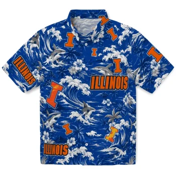 Illinois Fighting Illini Hawaiian Shirt - Personalized Wave Florals Blue