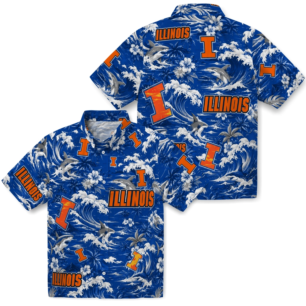 illinois-fighting-illini-hawaiian-shirt-personalized-wave-florals-blue-high-quality