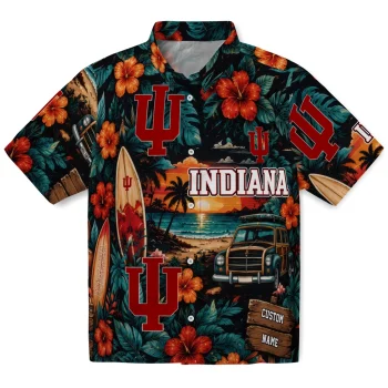 Indiana Hoosiers Hawaiian Shirt - Custom Scenic Collage Black Green