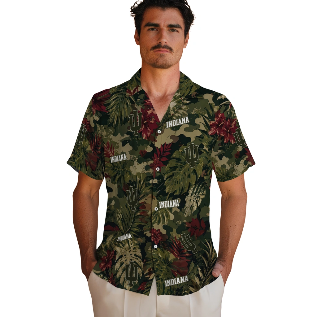 indiana-hoosiers-hawaiian-shirt-customized-foliage-camo-dark-olive-green-fashion-forward