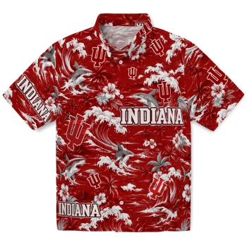 Indiana Hoosiers Hawaiian Shirt - Customized Wave Florals Red