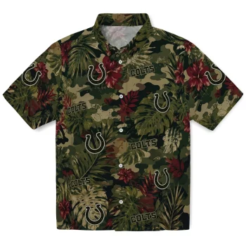 Indianapolis Colts Hawaiian Shirt - Custom Foliage Camo Dark Olive Green