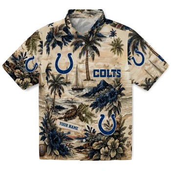 Indianapolis Colts Hawaiian Shirt - Customized Island Voyage Blue Beige