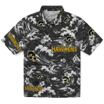 Iowa Hawkeyes Hawaiian Shirt - Custom Wave Florals Black 1 iowa-hawkeyes-hawaiian-shirt-custom-wave-florals-black-best-selling