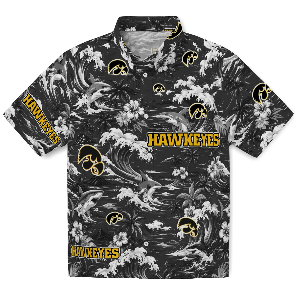 iowa-hawkeyes-hawaiian-shirt-custom-wave-florals-black-best-selling iowa hawkeyes hawaiian shirt custom wave florals black best selling