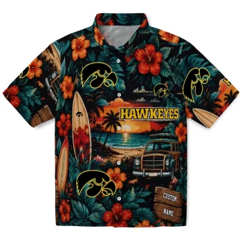 Iowa Hawkeyes Hawaiian Shirt - Personalized Scenic Collage Black Green