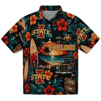Iowa State Cyclones Hawaiian Shirt - Customized Scenic Collage Black Green