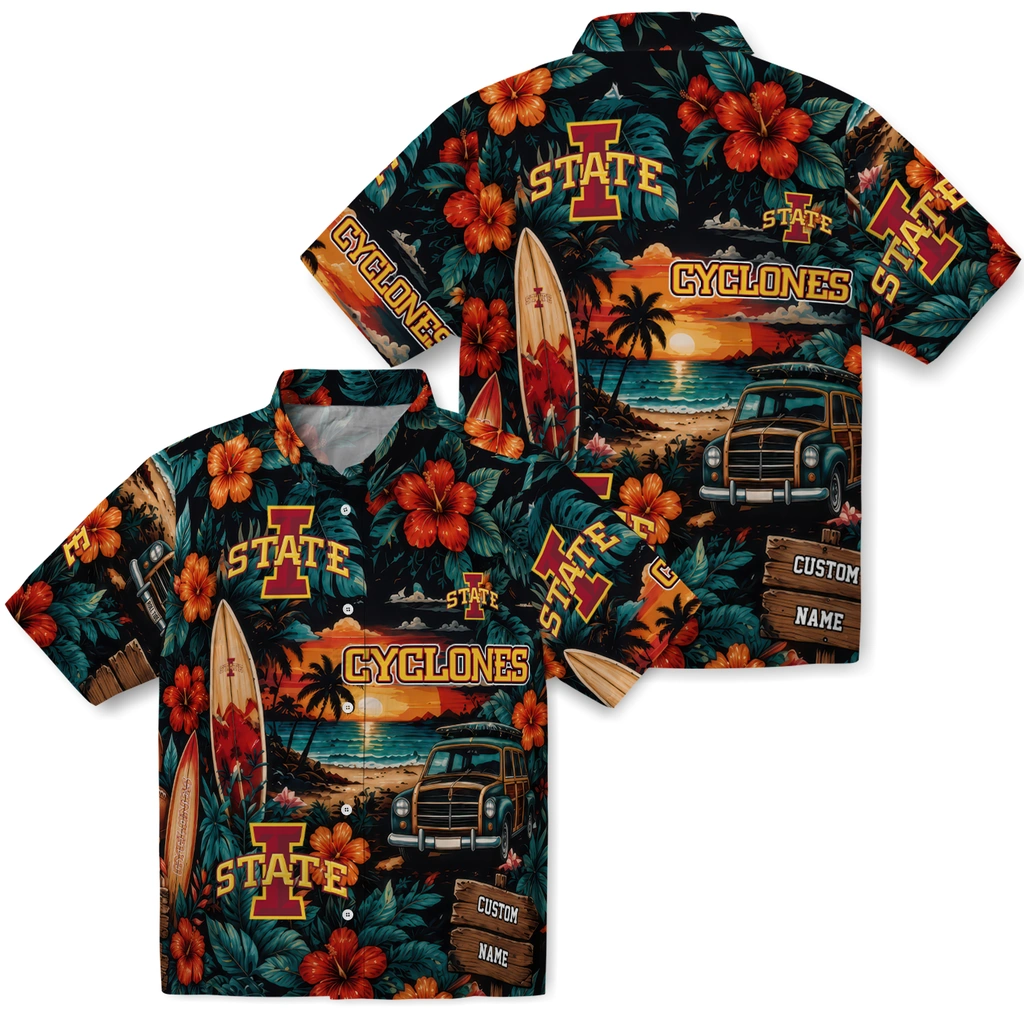 iowa-state-cyclones-hawaiian-shirt-customized-scenic-collage-black-green-high-quality