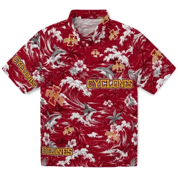 Iowa State Cyclones Hawaiian Shirt - Personalized Wave Florals Red
