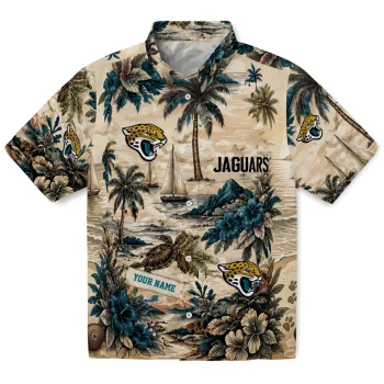 Jacksonville Jaguars Hawaiian Shirt - Personalized Island Voyage Teal Beige