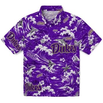 James Madison Dukes Hawaiian Shirt - Custom Wave Florals Purple