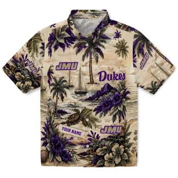 James Madison Dukes Hawaiian Shirt - Customized Island Voyage Purple Beige
