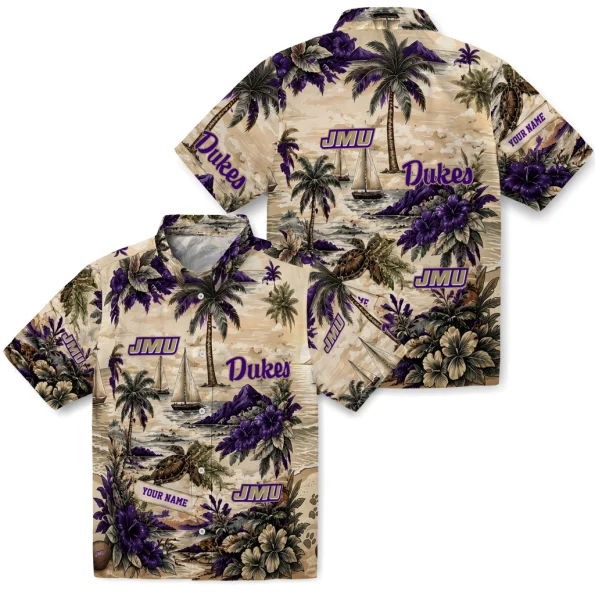 james-madison-dukes-hawaiian-shirt-customized-island-voyage-purple-beige-high-quality