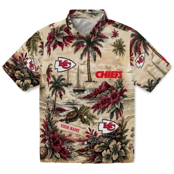 Kansas City Chiefs Hawaiian Shirt - Custom Island Voyage Red Beige