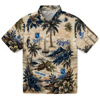 Kansas City Royals Hawaiian Shirt - Personalized Island Voyage Royal Blue Beige