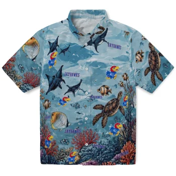 Kansas Jayhawks Hawaiian Shirt - Custom Coral Reef Aqua