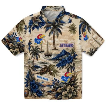 Kansas Jayhawks Hawaiian Shirt - Personalized Island Voyage Blue Beige