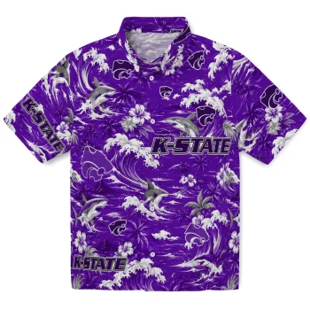 Kansas State Wildcats Hawaiian Shirt - Custom Wave Florals Purple