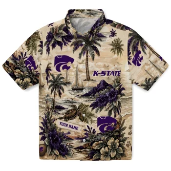 Kansas State Wildcats Hawaiian Shirt - Customized Island Voyage Purple Beige