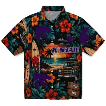 Kansas State Wildcats Hawaiian Shirt - Personalized Scenic Collage Black Green