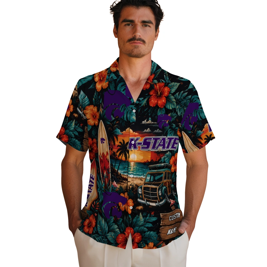 kansas-state-wildcats-hawaiian-shirt-personalized-scenic-collage-black-green-fashion-forward