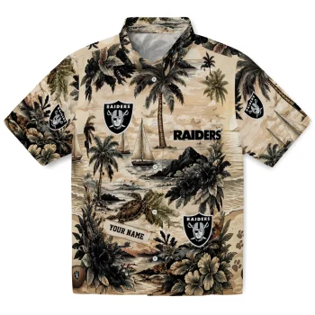 Las Vegas Raiders Hawaiian Shirt - Customized Island Voyage Black Beige