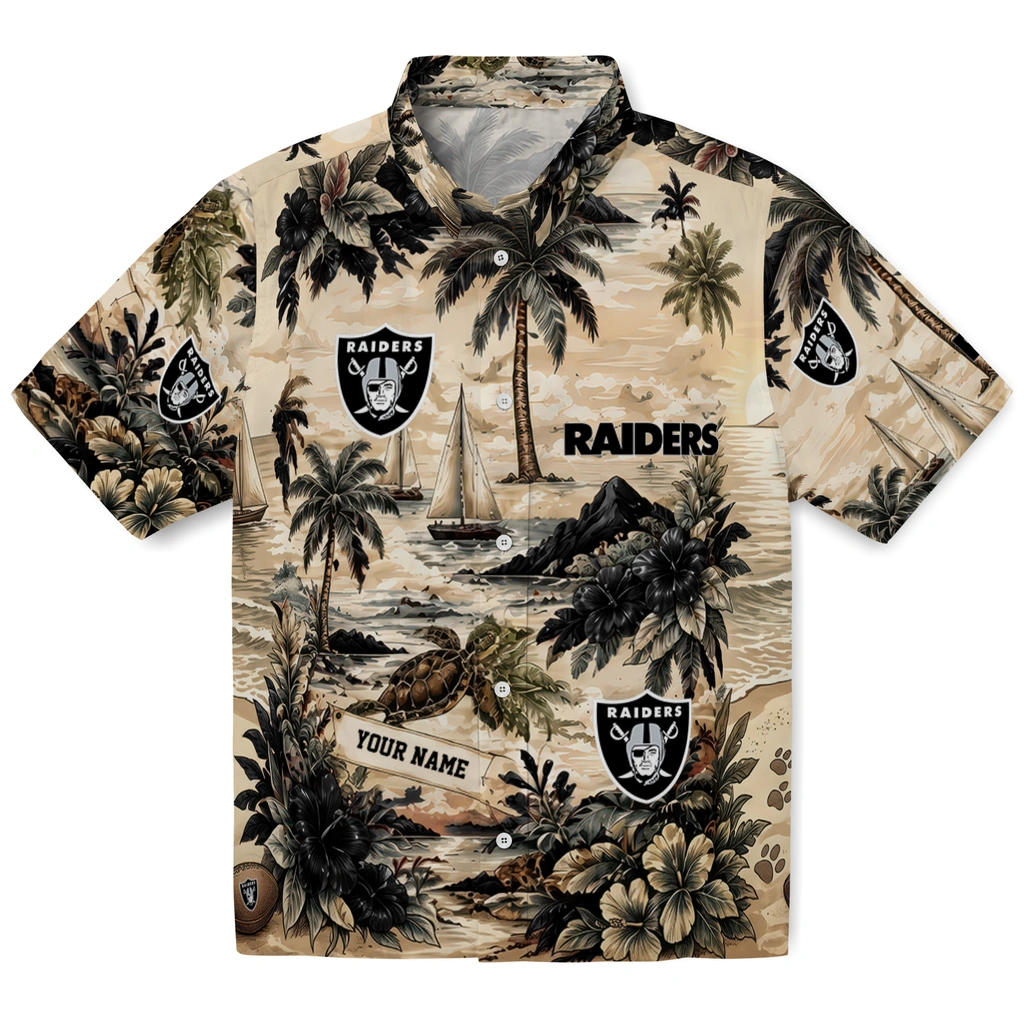 las-vegas-raiders-hawaiian-shirt-customized-island-voyage-black-beige-best-selling las vegas raiders hawaiian shirt customized island voyage black beige best selling