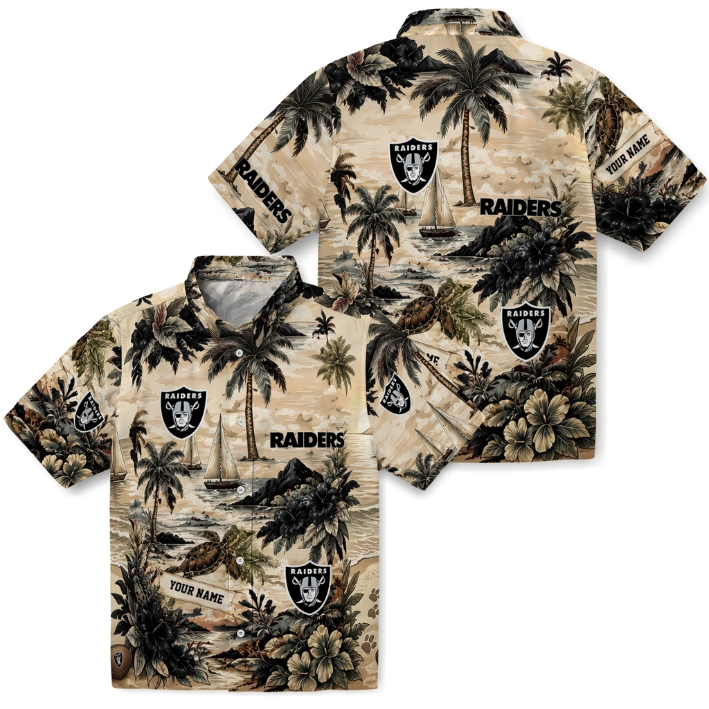 las-vegas-raiders-hawaiian-shirt-customized-island-voyage-black-beige-high-quality