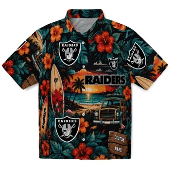 Las Vegas Raiders Hawaiian Shirt - Personalized Scenic Collage Black Green