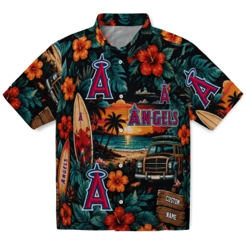 Los Angeles Angels Hawaiian Shirt - Customized Scenic Collage Black Green