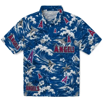 Los Angeles Angels Hawaiian Shirt - Personalized Wave Florals Blue