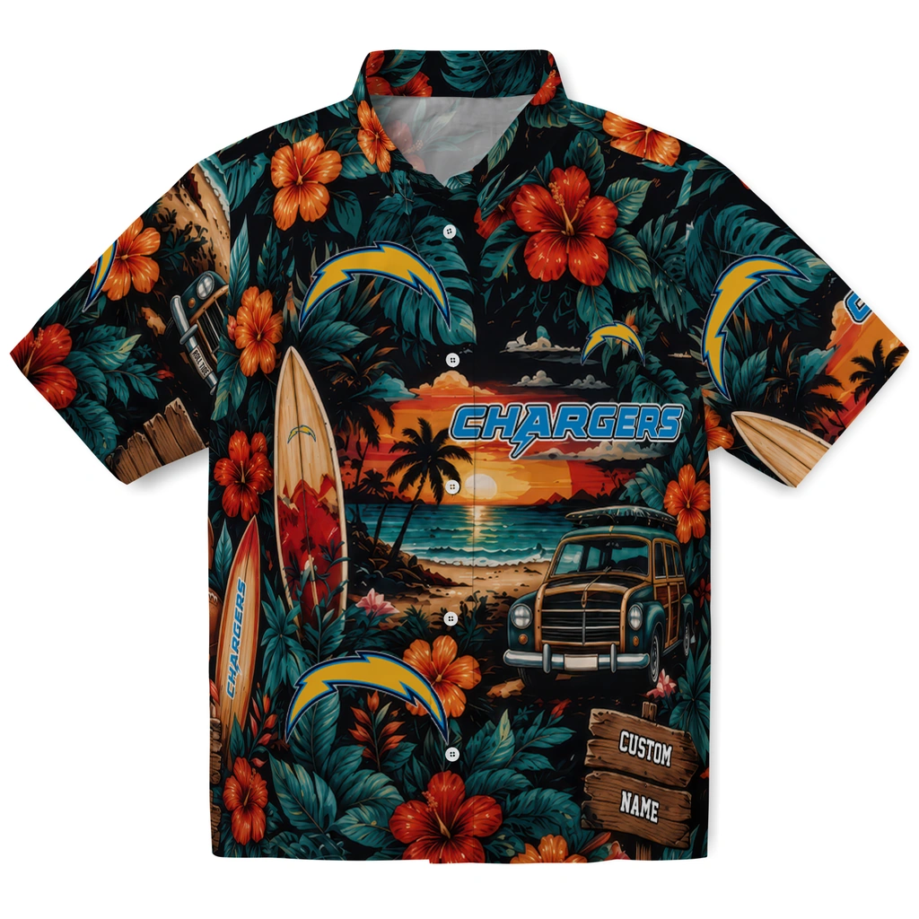 los-angeles-chargers-hawaiian-shirt-custom-scenic-collage-black-green-best-selling los angeles chargers hawaiian shirt custom scenic collage black green best selling