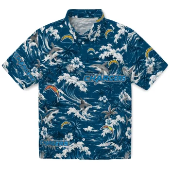 Los Angeles Chargers Hawaiian Shirt - Customized Wave Florals Blue