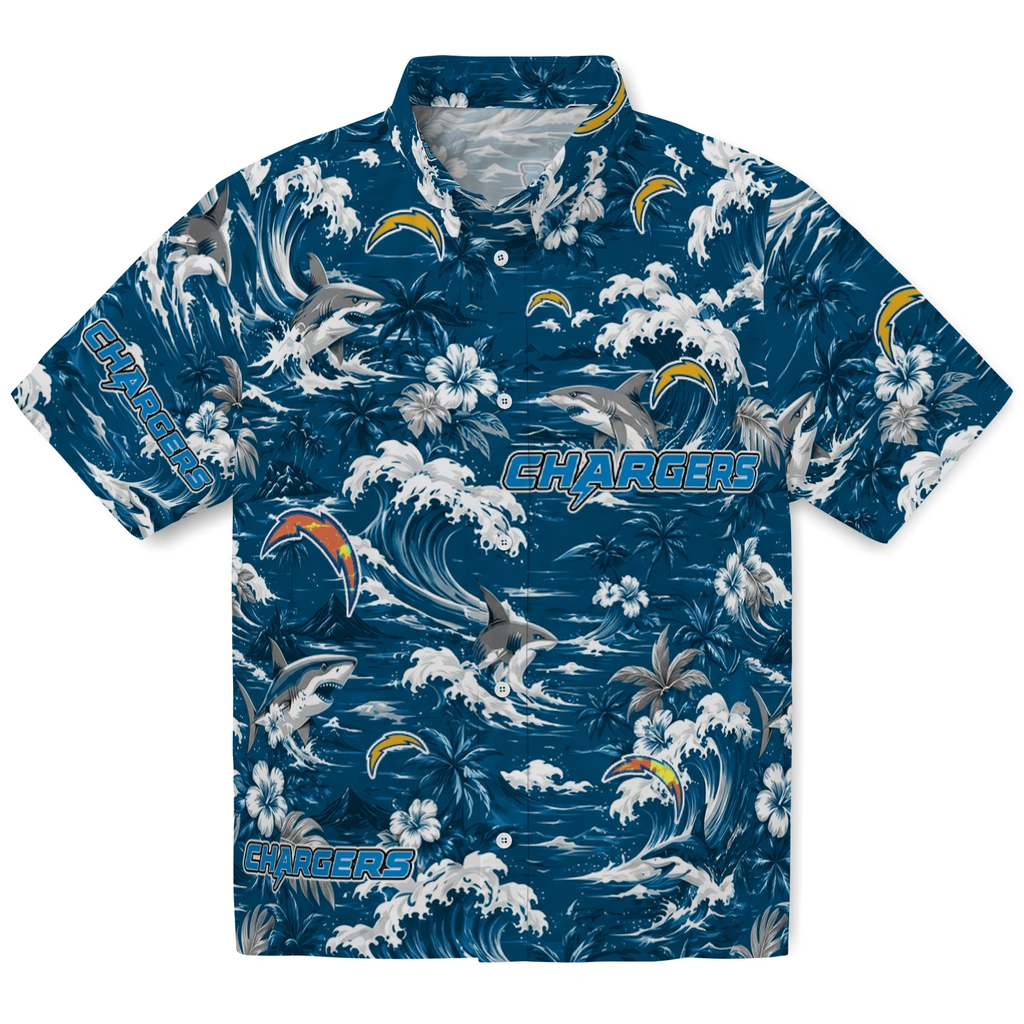 los-angeles-chargers-hawaiian-shirt-customized-wave-florals-blue-best-selling los angeles chargers hawaiian shirt customized wave florals blue best selling