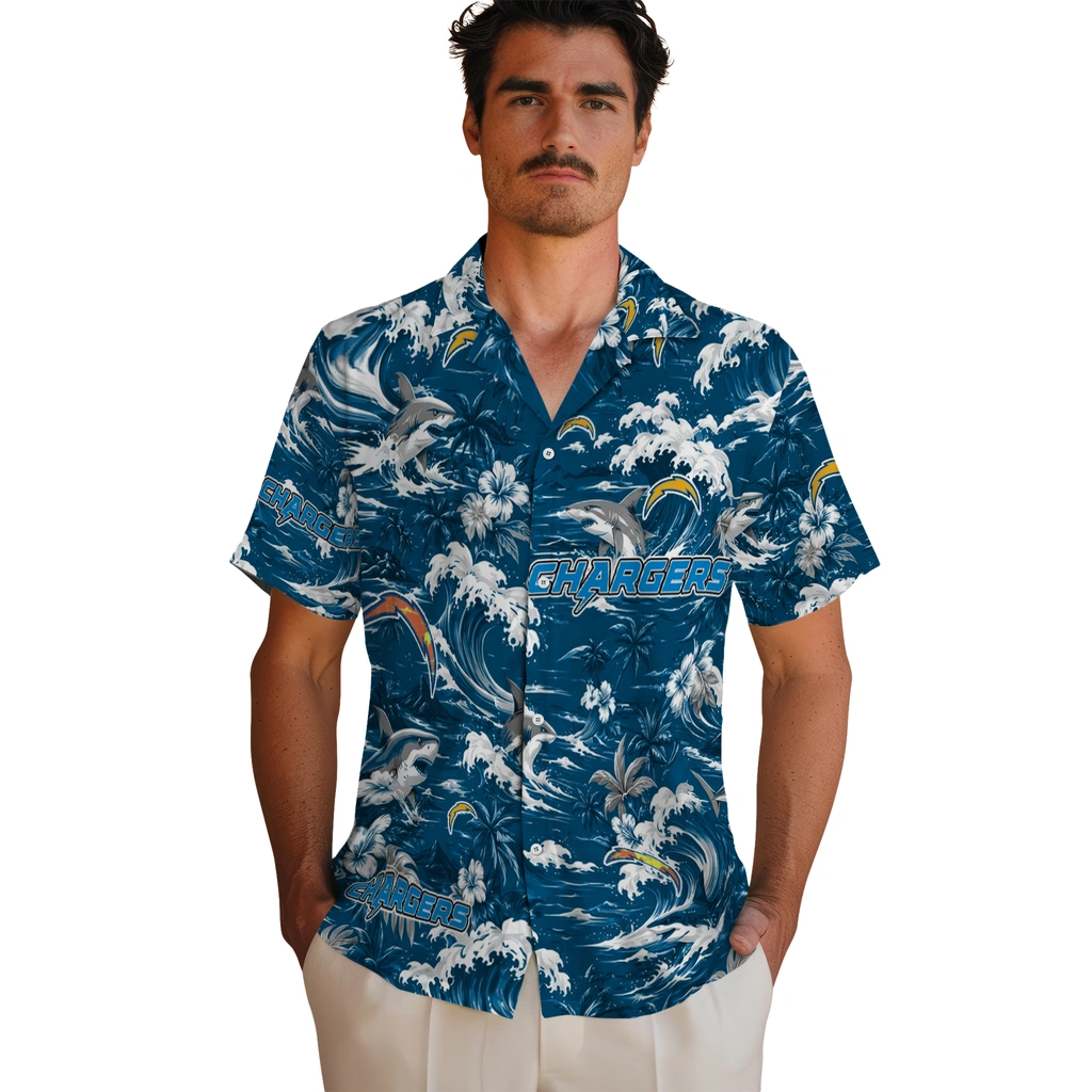 los-angeles-chargers-hawaiian-shirt-customized-wave-florals-blue-fashion-forward