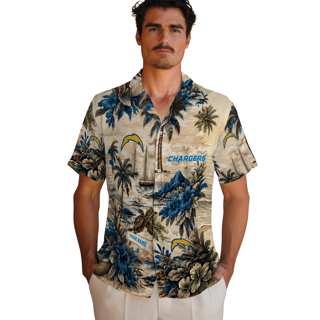 los-angeles-chargers-hawaiian-shirt-personalized-island-voyage-blue-beige-fashion-forward