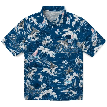 Los Angeles Dodgers Hawaiian Shirt - Custom Wave Florals Blue