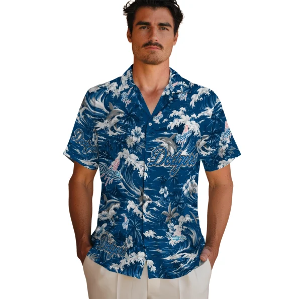 los-angeles-dodgers-hawaiian-shirt-custom-wave-florals-blue-fashion-forward