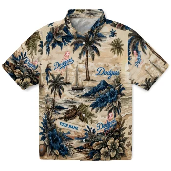 Los Angeles Dodgers Hawaiian Shirt - Customized Island Voyage Blue Beige