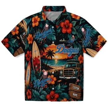 Los Angeles Dodgers Hawaiian Shirt - Personalized Scenic Collage Black Green