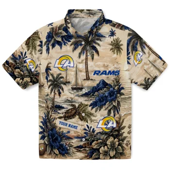 Los Angeles Rams Hawaiian Shirt - Custom Island Voyage Blue Beige