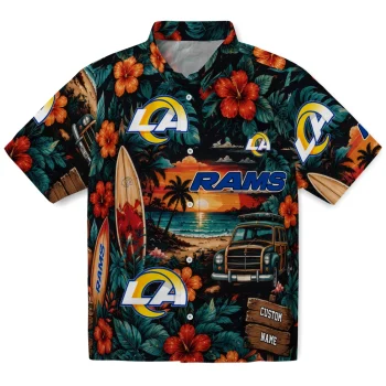Los Angeles Rams Hawaiian Shirt - Customized Scenic Collage Black Green