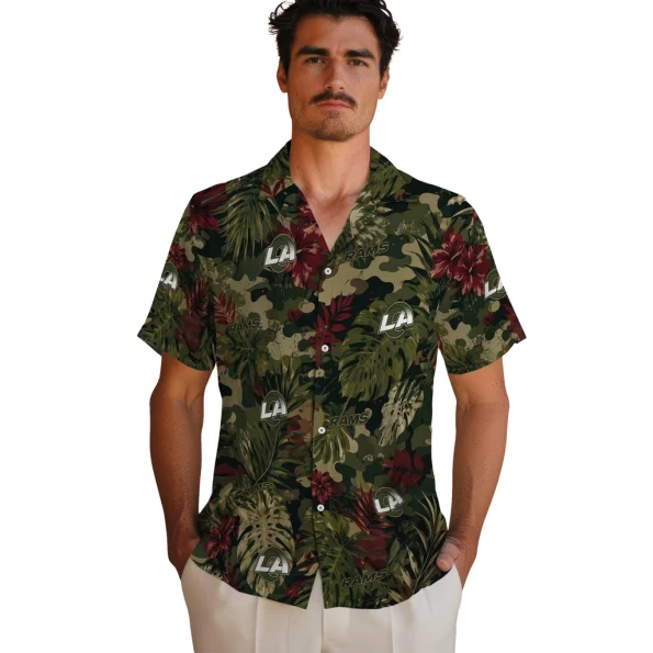 los-angeles-rams-hawaiian-shirt-personalized-foliage-camo-dark-olive-green-fashion-forward